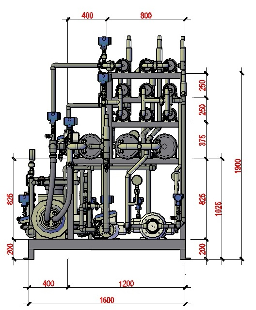 Engineering side-view drawing of an OARO equipment skid with dimensions in millimetres